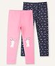 Ariel Cotton Knit Pack Of 2 Floral & Baby Bunny Printed Leggings - Pink & Navy Blue