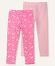 Ariel Cotton Knit Pack Of 2 Striped & Unicorns Printed Leggings - Pink