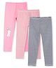 Ariel Cotton Knit Pack Of 3 Striped & Baby Bunny Printed Leggings - Pink & Black