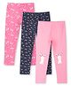Ariel Cotton Knit Pack Of 3 Floral & Baby Bunny Printed Leggings - Pink & Navy Blue