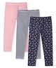 Ariel Cotton Knit Pack Of 3 Striped & Floral Printed Leggings - Pink Black & Navy Blue