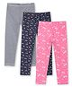 Ariel Cotton Knit Pack Of 3 Striped & Floral Printed Leggings - Black Navy Blue & Pink