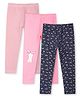 Ariel Cotton Knit Pack Of 3 Striped & Floral Printed Leggings - Pink & Navy Blue