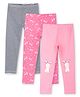 Ariel Cotton Knit Pack Of 3 Striped & Unicorns Printed Leggings - Black & Pink