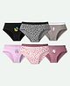Ariel Cotton Blend Knit Pack Of 6 Baby Animals Printed Panties - Black Grey Purple Peach & Mauve