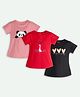 Ariel Cotton Knit Pack Of 3 Full Sleeves Hearts & Tiger Printed Tees - Pink Red & Black