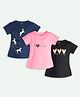 Ariel Cotton Knit Pack Of 3 Full Sleeves Unicorn & Hearts Printed Tees - Navy Blue Pink & Black