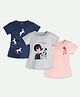 Ariel Cotton Knit Pack Of 3 Full Sleeves Unicorn & Floral Printed Tees - Navy Blue Grey & Beige