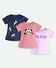 Ariel Cotton Knit Pack Of 3 Full Sleeves Unicorn & Bow Printed Tees - Navy Blue Pink & Purple