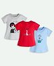 Ariel Cotton Knit Pack Of 3 Full Sleeves Animals & Keep Smiling Text Printed Tees - Grey Red & Blue