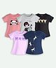 Ariel Cotton Knit Pack Of 5 Full Sleeves Unicorn & Hearts Printed Tees - Pink Grey Black Purple & Navy Blue