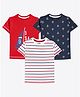 Ariel Cotton Knit Pack Of 3 Half Sleeves Striped & Anchor Printed Tees - Red Navy Blue & White