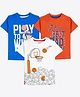 Ariel Cotton Knit Pack Of 3 Half Sleeves Typography & Basketballs Printed Tees - Blue Orange & White