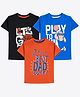 Ariel Cotton Knit Pack Of 3 Half Sleeves Typography & Basketballs Printed Tees - Black Blue & Orange