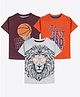 Ariel Cotton Knit Pack Of 3 Half Sleeves Typography & Lion Printed Tees - Brown Orange & Grey
