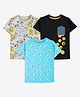 Ariel Cotton Knit Pack Of 3 Half Sleeves Smiley Face & Sharks Printed Tees - Grey Black & Blue