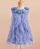 Enfance Core Sleeveless Pearl & Stone Embellished Floral Applique Detailed Knee Length Dress - Blue