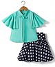 Enfance Core Bell Sleeves Floral Applique Detailed Top With Skirt Set - Sea Green