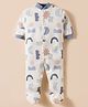 Kidi Wav Full Sleeves Sun Moon & Waves Printed Sleepsuit - Blue