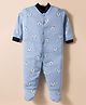Kidi Wav Full Sleeves Bear Face Printed Sleepsuit - Blue