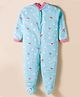 Kidi Wav Full Sleeves Floral & Fox Face Printed Sleepsuit - Turquoise
