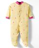 Kidi Wav Full Sleeves Paw Printed Sleepsuit - Yellow