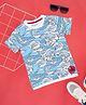Pantaloons Junior Cotton Knit Half Sleeves Waves Printed Tee - Blue