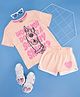 Pantaloons Junior Cotton Knit Warner Bros Scooby Doo Featuring Half Sleeves Character Printed Tee & Shorts Set - Peach