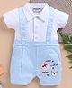 Wonderchild Half Sleeves Animal Badge Detailed Romper  - White & Sky Blue