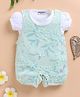 Wonderchild Floral Applique Detailed & Sequins Embellished Romper With Half Puffed Sleeves Top Set - White & Pista Green