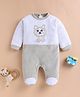 Wonderchild Full Sleeve Dog Patch Detailed Sleepsuit - White & Cement
