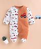 Wonderchild Full Sleeves Vehicles Embroidered & Printed Sleepsuit - Dark White & Mustard