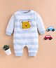 Wonderchild Full Sleeves Cat Patch Detailed Rugby Striped Romper - White