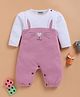 Wonderchild Full Sleeves Cat Face Printed Romper - Mud Pink & White