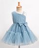 Enfance Sleeveless Stone Embellished Bow Applique Detailed Knee Length Mesh Yoke Dress - Blue