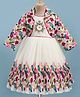 Enfance Beads & Stone Embellished Floral Applique Detailed & Printed Knee Length Dress With Full Sleeves Jacket - Cream