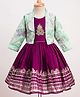 Enfance Beads Stone & Sequins Embellished Floral Embroidered Knee Length Dress With Full Sleeves Jacket - Wine