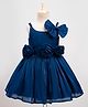 Enfance Sleeveless Floral Applique Detailed Knee Length Dress With Detachable Hair Bow - Blue