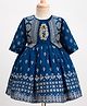 Enfance Beads & Stone Embellished Floral Embroidered Knee Length Dress With Full Sleeves Jacket - Blue