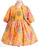 Enfance Beads Stone & Sequins Embellished Floral Printed Knee Length Dress With Full Sleeves Jacket - Yellow