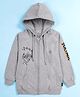 Kiddopanti Fleece Knit Full Sleeves Cool Boy Printed Hooded Light Winter Sweatshirt - Grey Melange