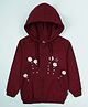 Kiddopanti Fleece Knit Full Sleeves Floral Lace Detailed & Sequins Embellished Hooded Light Winter Sweatshirt - Maroon