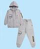 Kiddopanti Fleece Knit Full Sleeves Character Printed Hooded Light Winter Sweatshirt & Track Pants Set - Grey Melange