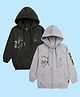 Kiddopanti Fleece Knit Pack Of 2 Full Sleeves Cartoon & Ninja Printed Light Winter Hooded Sweatjackets - Grey Melange & Military Green