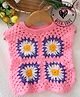 Woonie Hand Knit Sleeveless Floral Designed Crochet Sweater - Pink