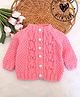 Woonie Hand Knit Full Sleeves Abstract Designed Crochet Sweater - Pink