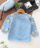 Woonie Hand Knit Full Sleeves Floral Designed Crochet Sweater - Blue
