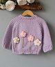 Woonie Hand Knit Full Sleeves Floral Designed Crochet Sweater - Lavender