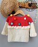 Woonie Hand knitted Full Sleeves Pom Pom Embellished & Colour Blocked Sweater - Cream
