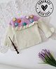 Woonie Hand knitted Full Sleeves Pom Pom Embellished & Colour Blocked Sweater - Cream
